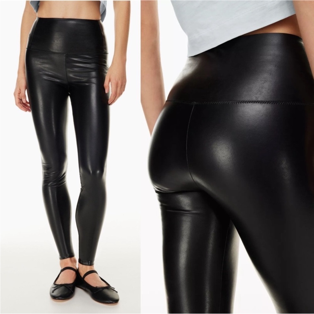 Aritzia Wilfred Free Daria Black Faux Leather Vegan Leggings High Waist Size M